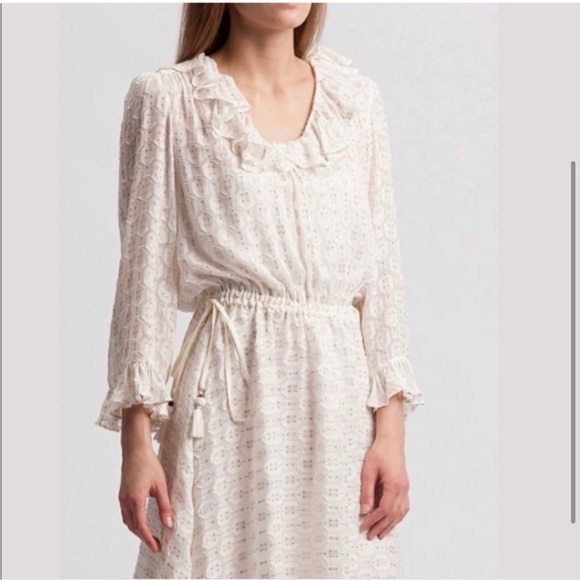 Tory Burch Jasmine Ivory Metallic Tie Waist
Long Sleeve Midi Dress New with tags - Picture 3 of 8